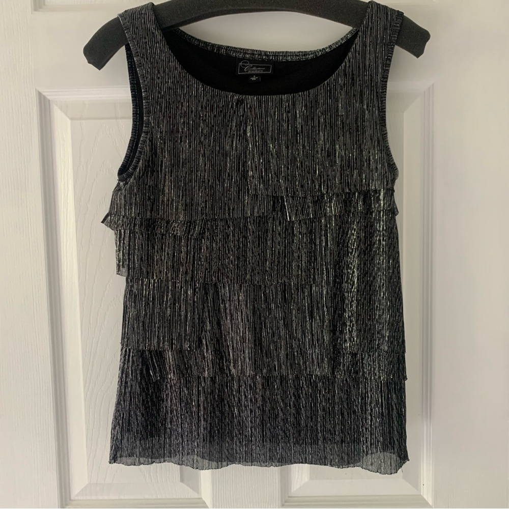 Dressbarn Black and Silver Tiered Sleeveless Tank Top